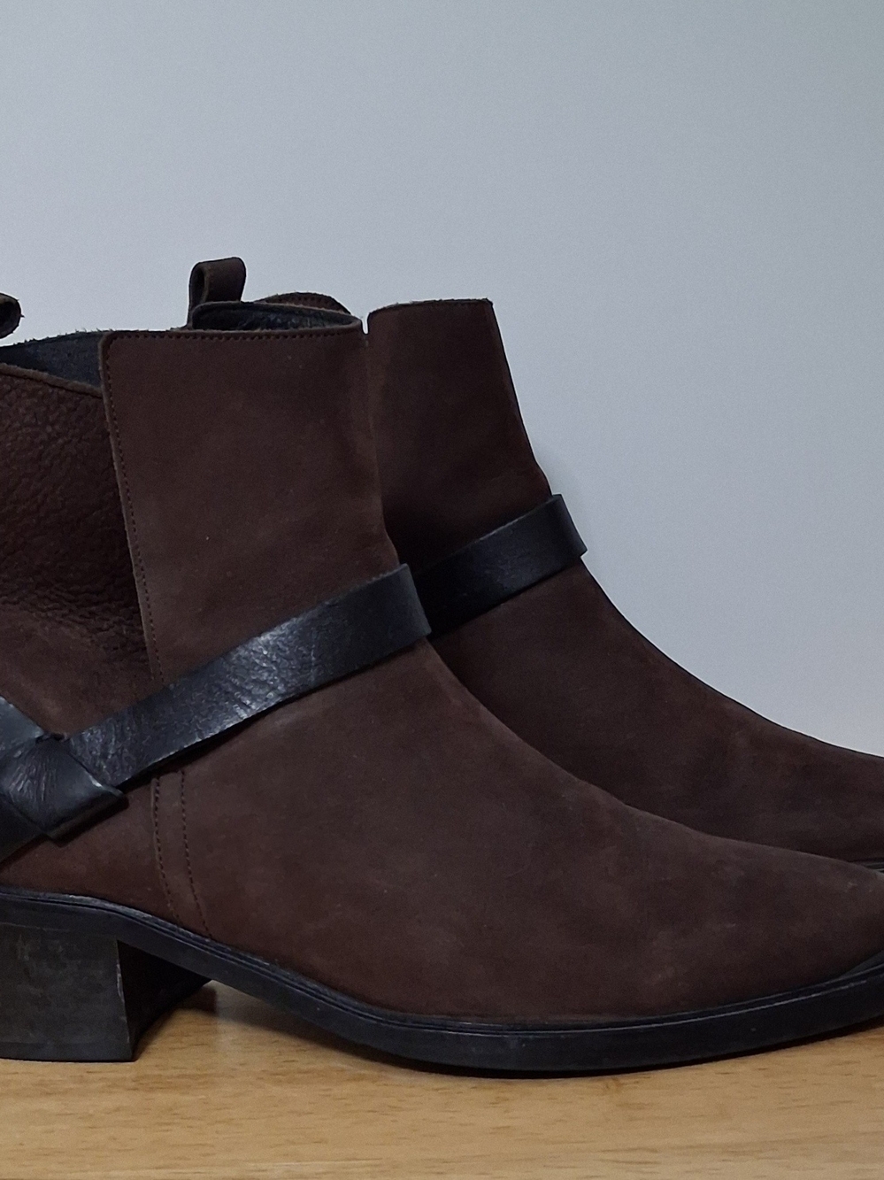 All Saints Women's Brown Suede Chelsea Boots with Black Leather Strap
